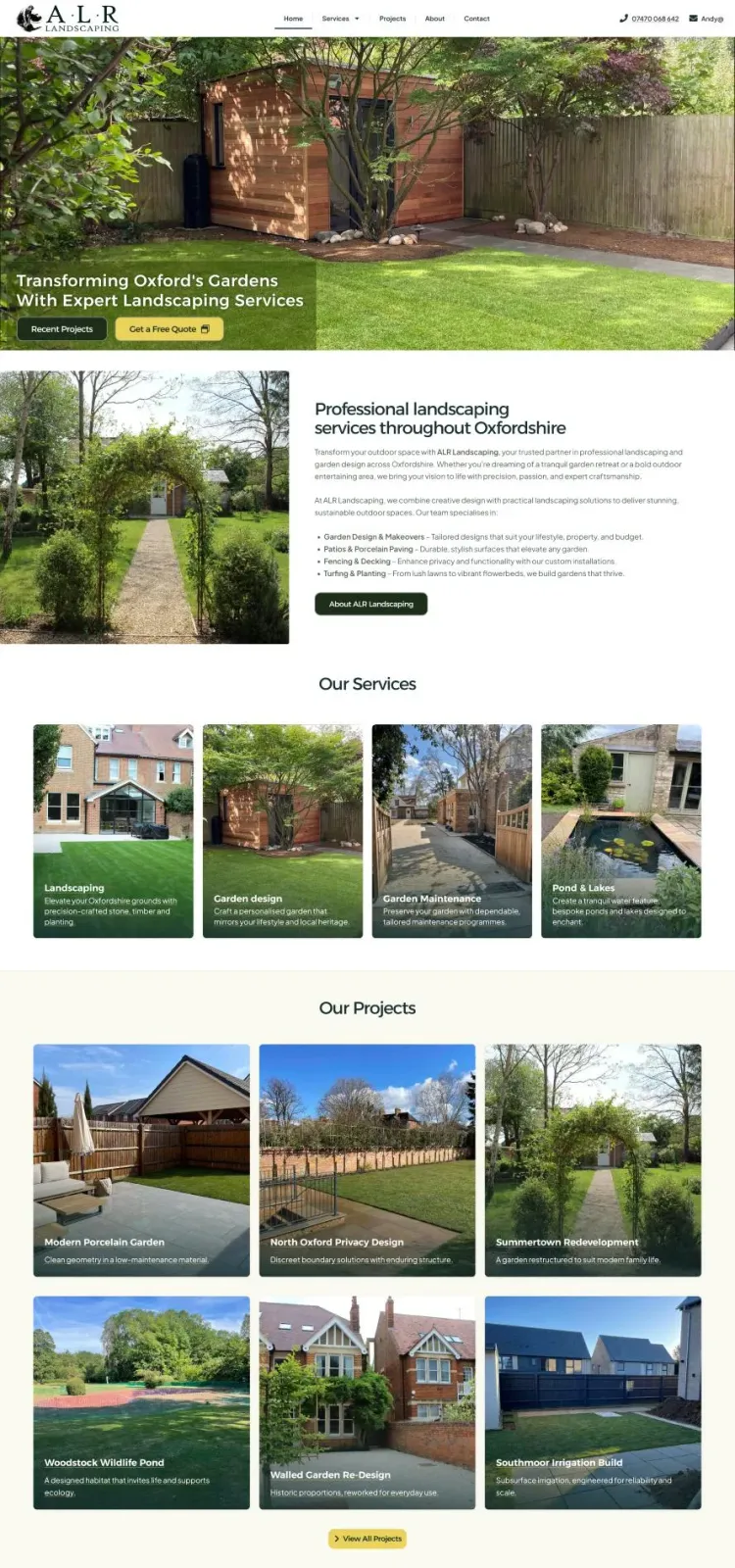 ALR Landscaping website screenshot