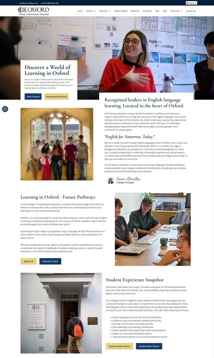 CIE Oxford website screenshot