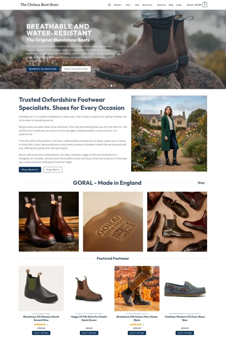 Chelsea Boot Store website screenshot